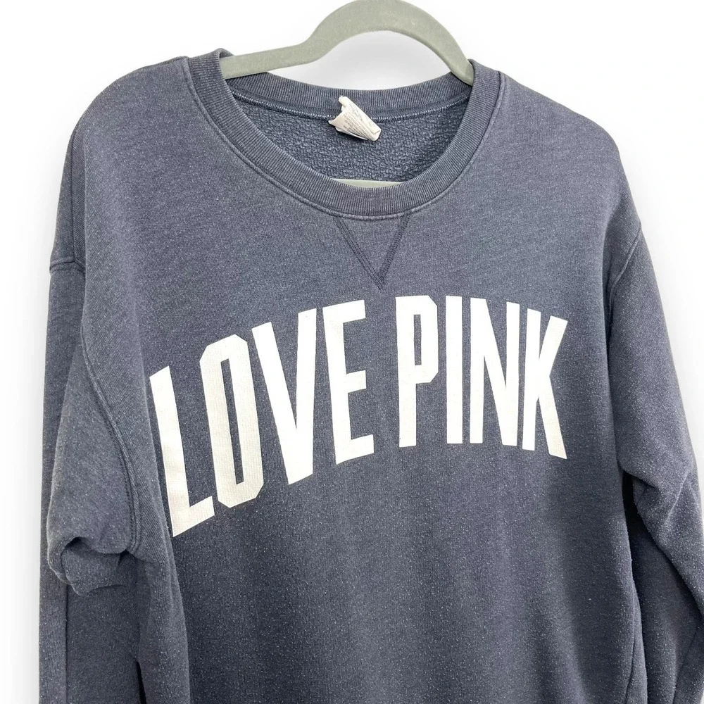 Victoria's Secret Sweatshirt Womens Extra Small Gray Love Pink Crewneck Y2K - Picture 2 of 8